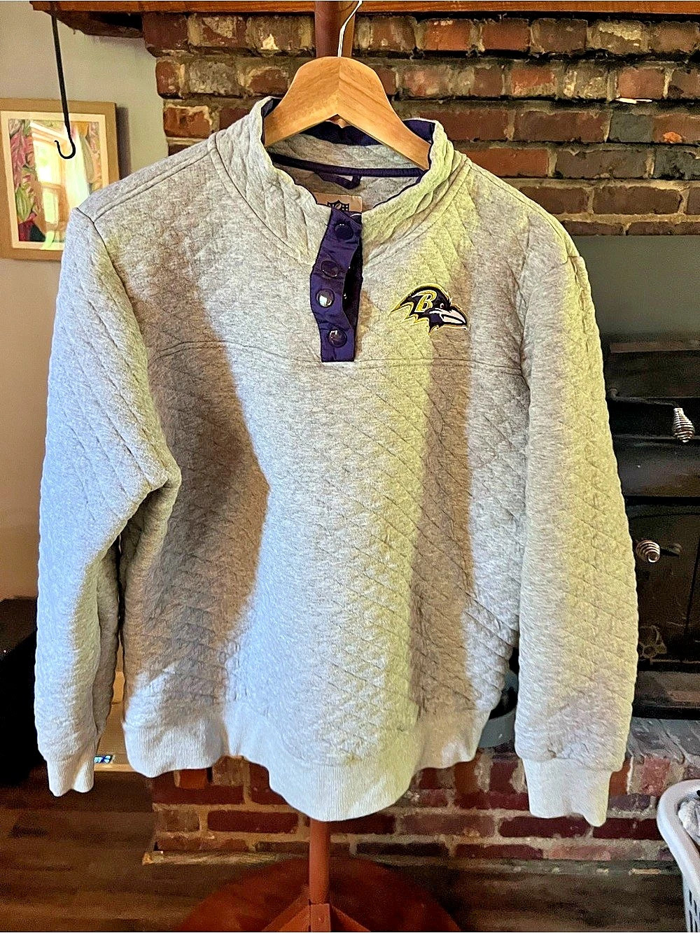 NFL Team Apparel Baltimore Ravens Quilted Snap Pullover Sweatshirt Gray XL